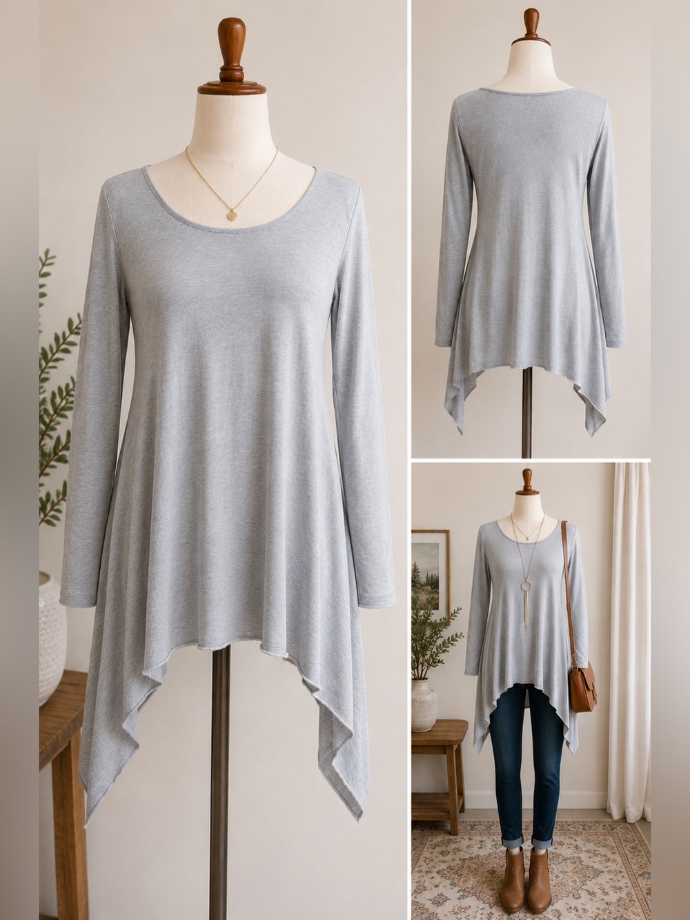 Project Social T Light Gray Asymmetrical Handkerchief Hem Tunic